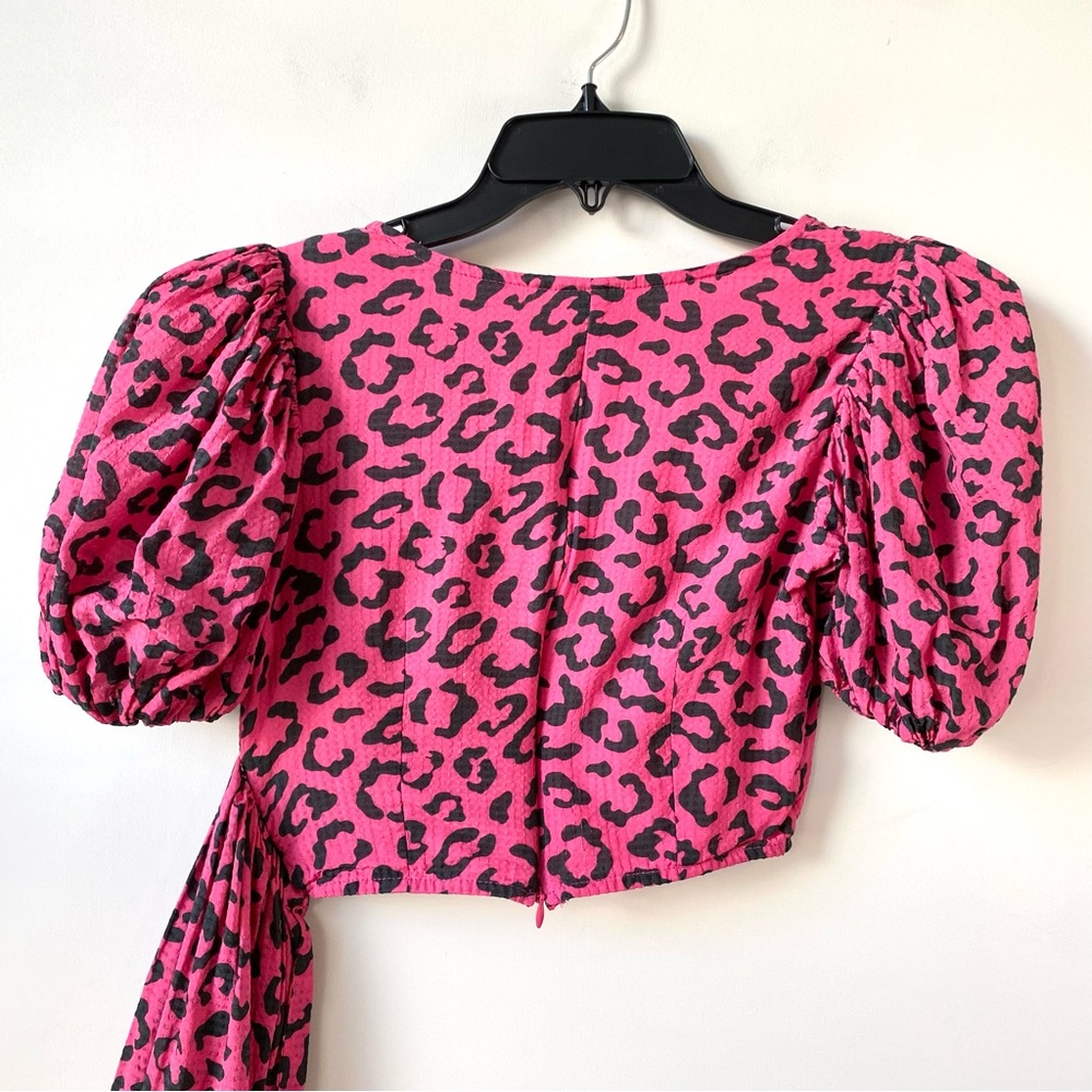 Hemant &‎ Nandita Puff Sleeve Crop Top Side Sash Pink Leopard Print XS - Picture 7 of 9